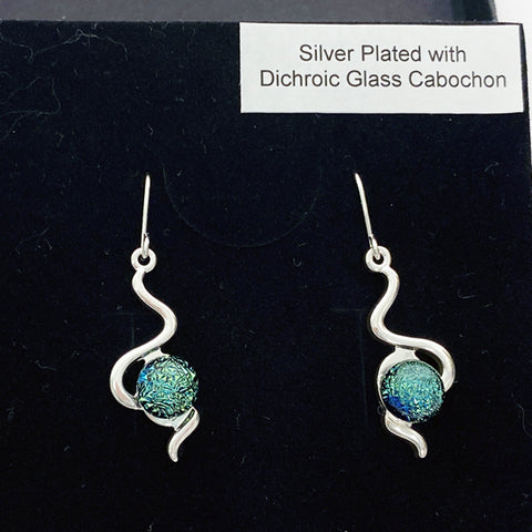 Green Dichroic Glass Cabochon Earrings