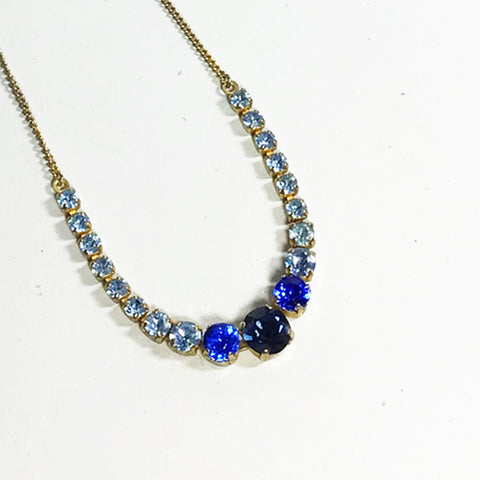 Graduated Blue Diamante Necklace on Chain