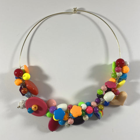 Multi-Coloured Bead Wire Wrapped Torque Choker Necklace