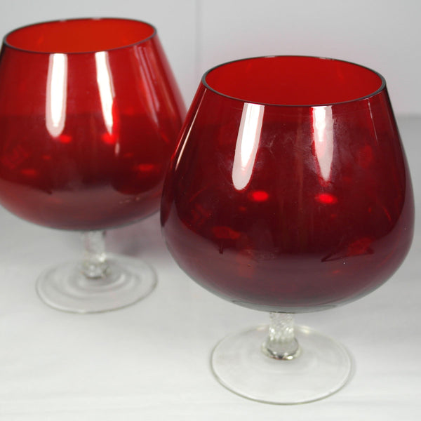 Retro Ruby Red Brandy Glasses