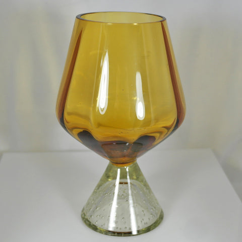 Amber Wine Glass Style Art Glass Vase