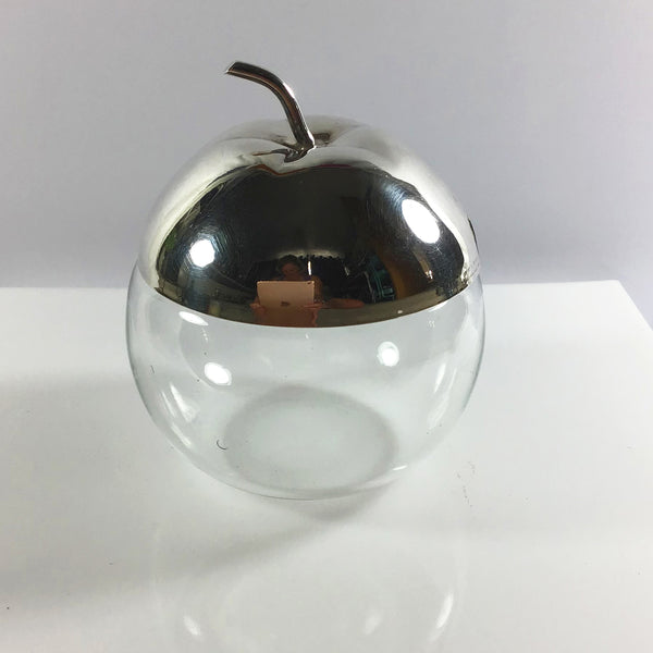 Glass apple shape preserve pot with silver plate lid