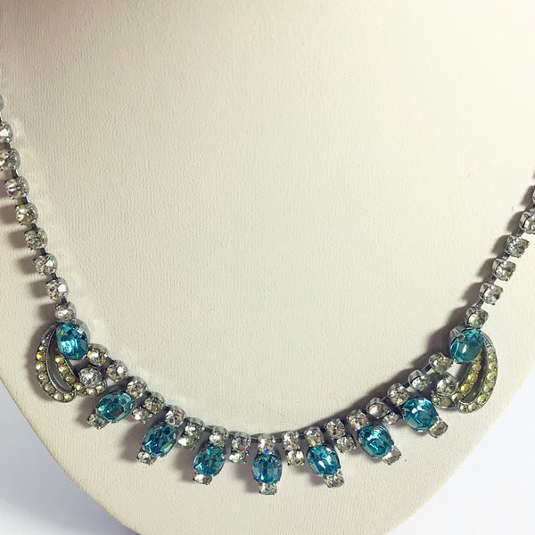 Schoffel & Co Vintage crystal and aqua necklace choker