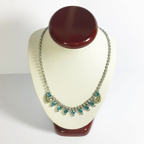 Clear and Aqua Crystal Necklace by Schoffel & Co