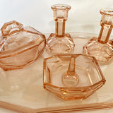 Art Deco Pink Glass Vanity Dressing Table Set