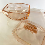 Art Deco Pink Glass Vanity Dressing Table Set
