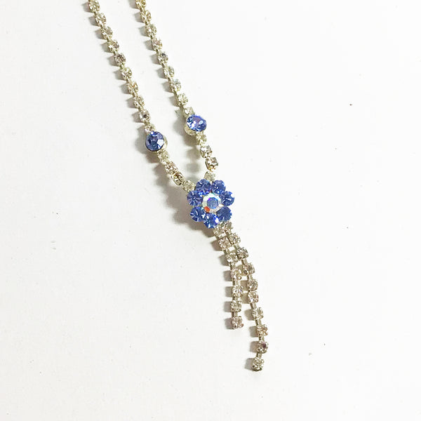 Diamante necklace with iridescent flower drop