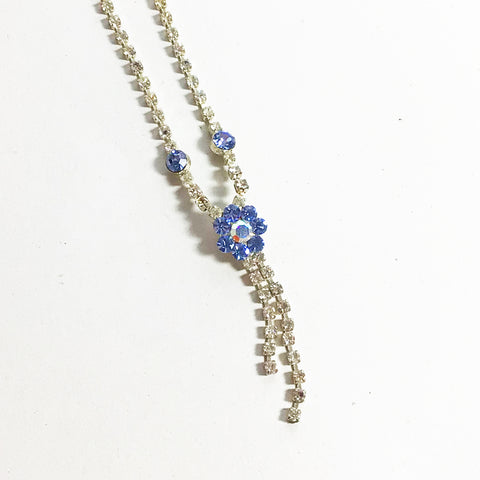 Diamante Necklace with Iridescent Blue Flower Drop