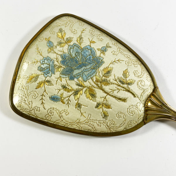 Blue Embroidered Hand Held Vanity Mirror