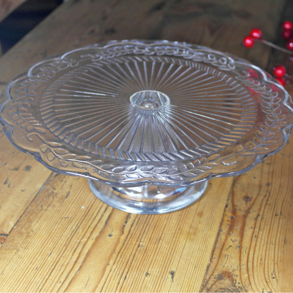 Hire pedestal glass cake stands. Rural Magpie event style hire.