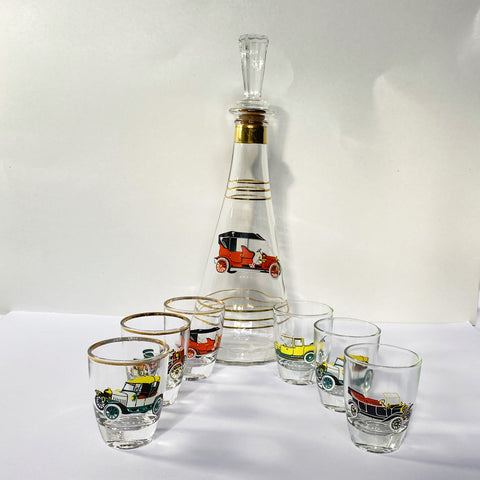 Veteran Car Liquor Glasses and Decanter Set