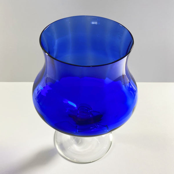 Cobalt Blue Brandy Glass Style Art Glass Vase