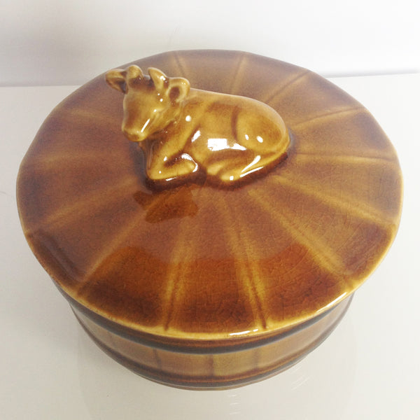 Barrel Design Butter Dish with 3D Jersey Cow Lid