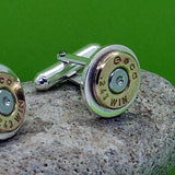 Sterling silver rifle cartridge cuff links.  Handmade by Field Sports Jewellery an exhibitor to the Rural Magpie Jewellery Fair.