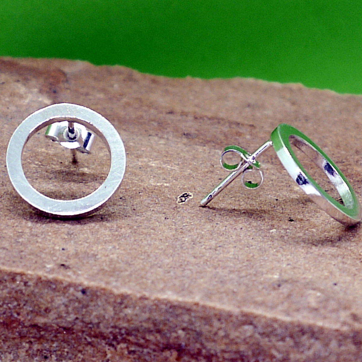 Sterling silver Circle Stud Earrings.  Handmade by Field Sports Jewellery an exhibitor to the Rural Magpie Jewellery Fair.