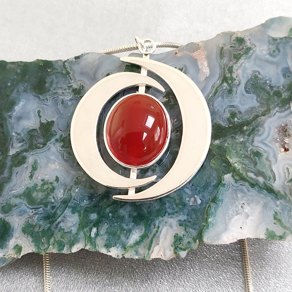 Handmade sterling silver Carnelian Pendant.  Made by TadModish Jewellery Design. A Rural Magpie Jewellery Fair Exhibitor