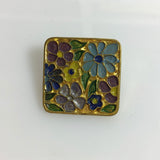 Vintage square enamel floral design brooch