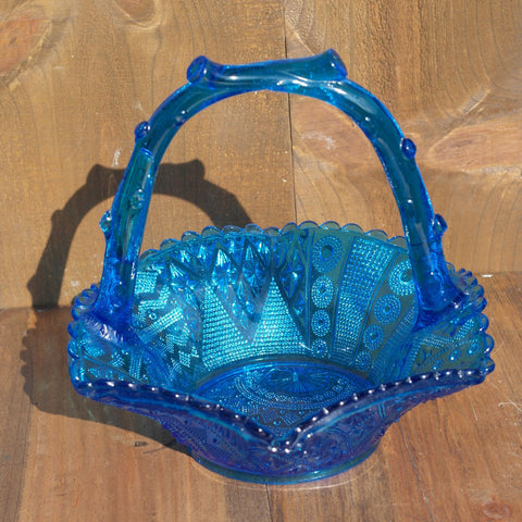Victorian Blue Pressed Glass Basket