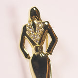1980's gold tone and diamante elegant lady brooch