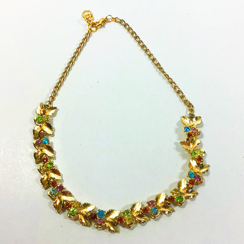 Gold Plated Choker Necklace with Coloured Diamantes