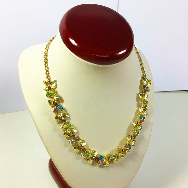 Gold plated choker necklace with coloured diamantes