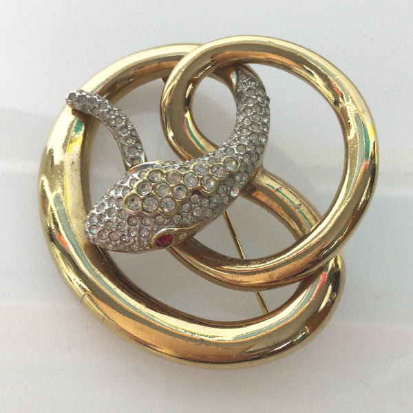 A&S Coiled diamante snake brooch