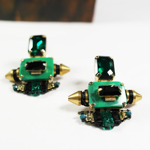 Green and Gold Stud Earrings