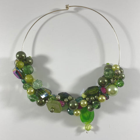 Green Bead Wire Wrapped Torque Choker Necklace