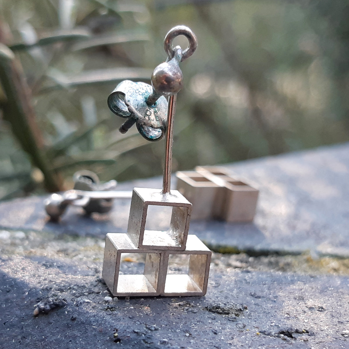 Vintage Sterling Silver Cube Earrings. Art Deco style. From Moss & Rose a Rural Magpie Exhibitor.