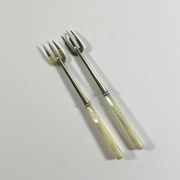 Adie and Lovekin Mother of Pearl Silver Pickle Forks
