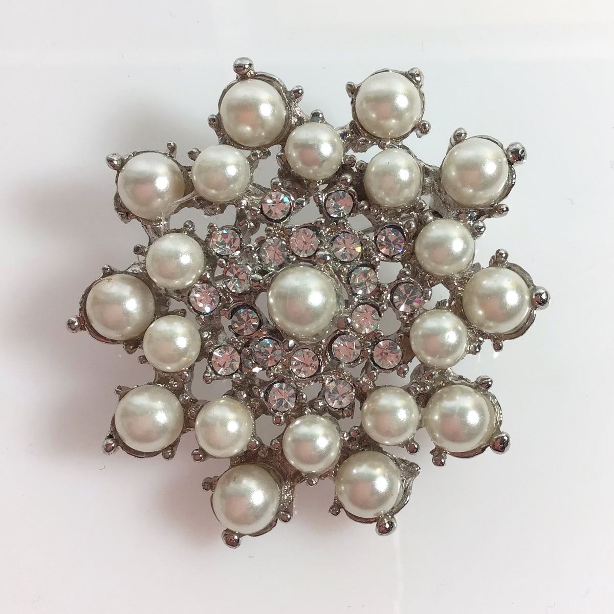 Faux pearl and diamante crystal brooch