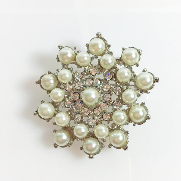 Faux pearl and diamante crystal brooch