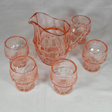 Art Deco Pink Glass Jug Set
