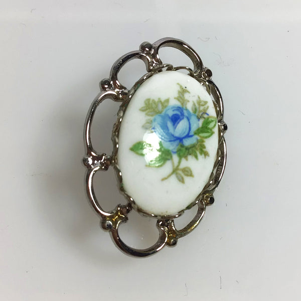 Small Blue Rose Porcelain Brooch