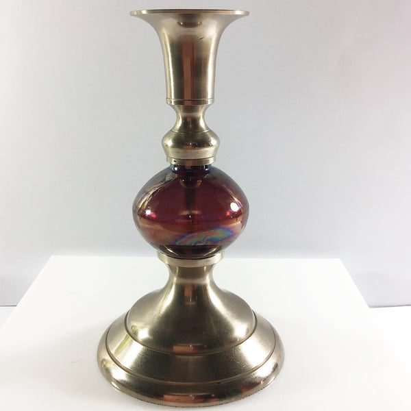 Purple Amethyst Glass and Metal Candlestick