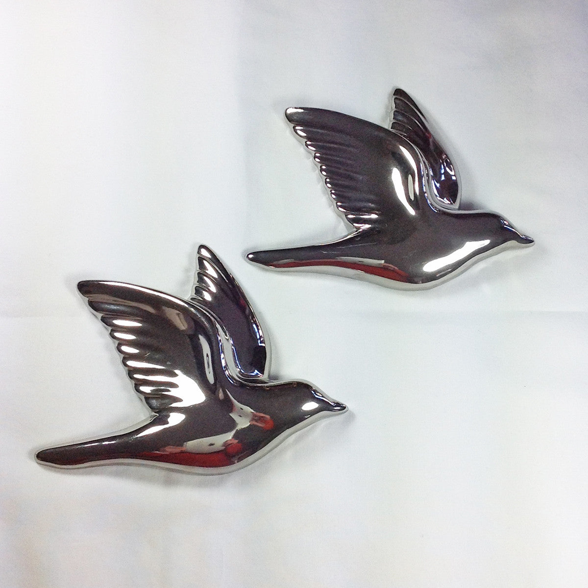 Set of Two Silver Flying Birds Wall Plaque