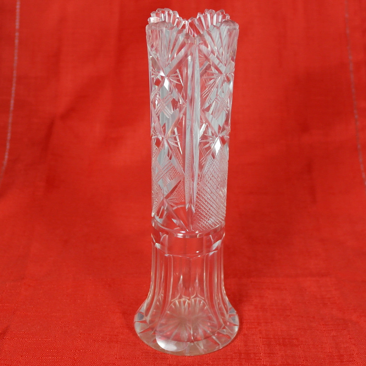 Vintage Slim Clear Cut Glass Vase