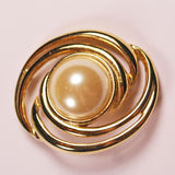 Swirl and Pearl Gold Tone Brooch