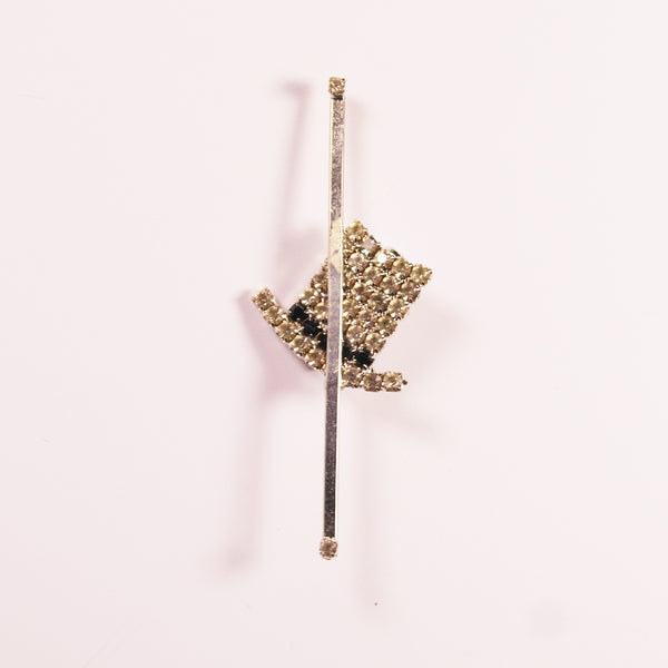 Diamante Top Hat and Cane Brooch