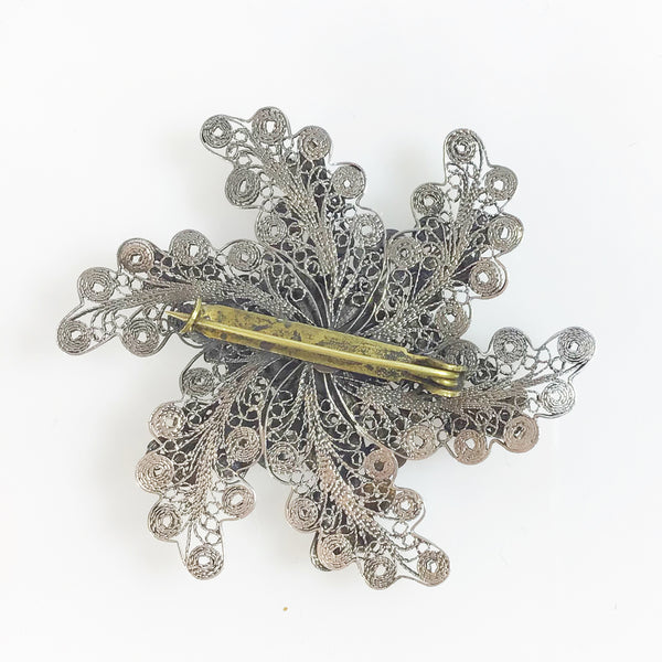 Sterling silver filigree brooch with porcelain centre nordic sytle