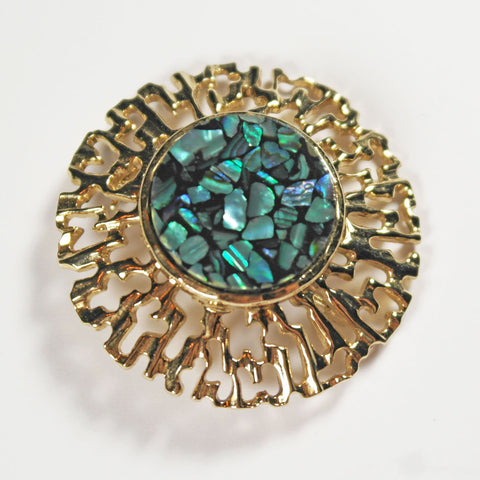 Abalone Shell Vintage Gold Plated Brooch